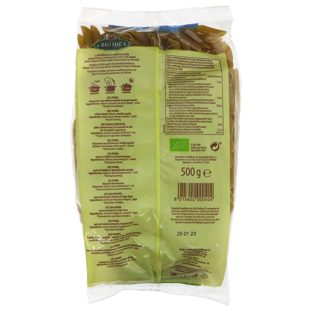 La Bio Idea Wholewheat Penne: guilt-free, organic and vegan pasta perfect for a healthy meal. No VAT charged.