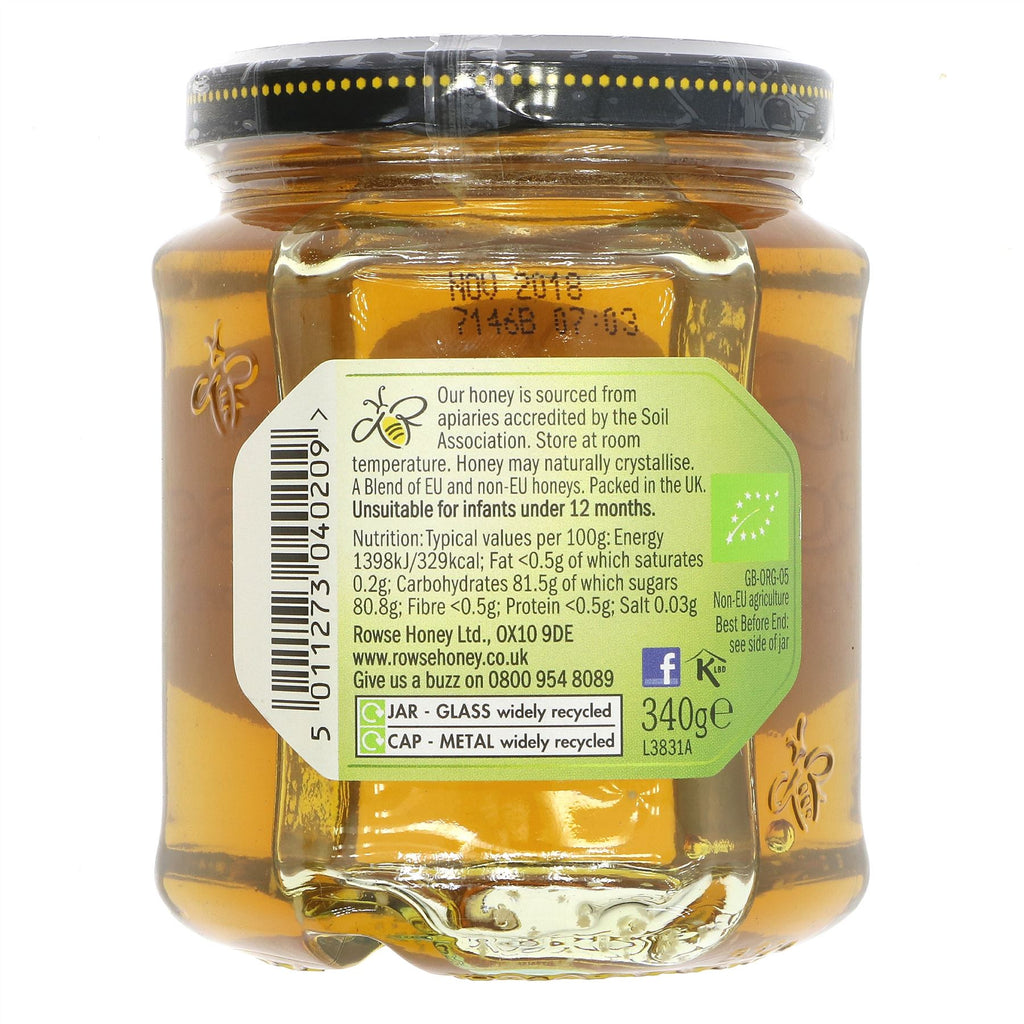 Rowse Organic Honey - Clear, 340g: Pure, natural sweetness sourced with care for over 70 years. Organic, no VAT charge.