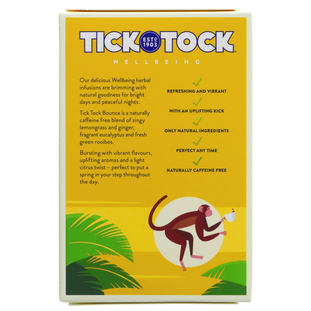 Tick Tock Bounce Tea - Lemongrass, Ginger, Eucalyptus | 20 bags | Vegan and Uplifting!