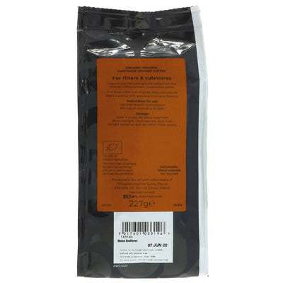 Suma Ethiopia Yirgacheffe Ground Coffee | Apricot and Lemon Flavors | Fairtrade, Organic, Vegan | 227g