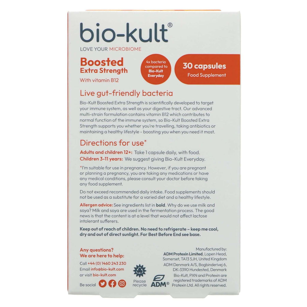 Bio-Kult Boosted Extra Strength: Travel Probiotics with Vit B12 | 30 Capsules - Gluten Free | Immune & Digestive Support.