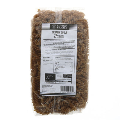 Organic Spelt Fusilli - Vegan, Easily Digestible, Low Gluten Pasta by La Terra E Il Cielo. Perfect for pairing with your favorite sauces!