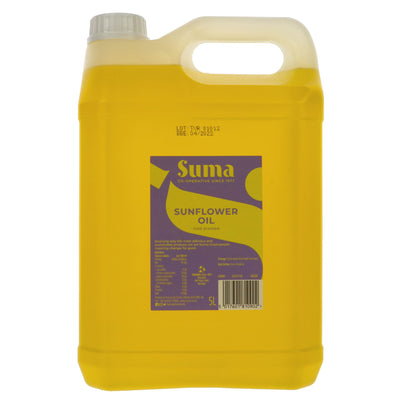 Suma cold pressed Sunflower Oil - unrefined, additive-free, vegan, GMO-free. Perfect for cooking & baking. 5L.