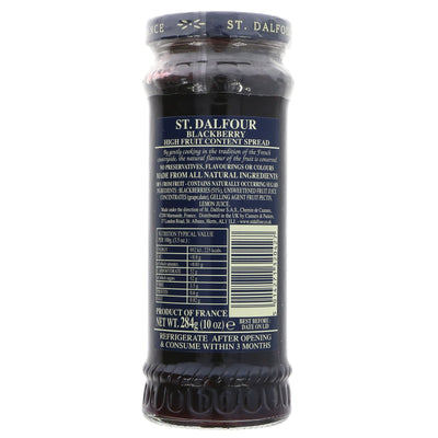 St Dalfour Blackberry Spread: gluten-free, vegan & sweetened with fruit juice. Perfect for toast or recipes. No VAT.