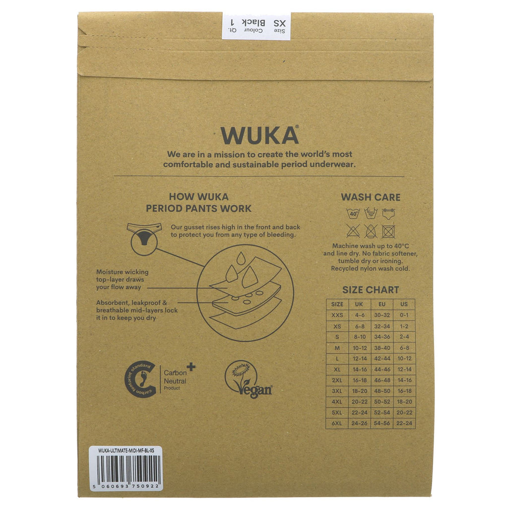 Wuka Ultimate Medium Flow XS: Eco-friendly, reusable period pants with Vegan Tencel Modal fabric. Holds 2-3 tampons and saves 200 from landfill.