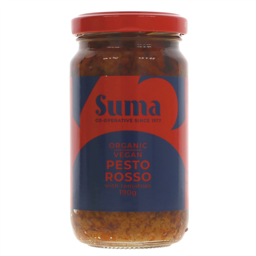 Suma Organic Pesto Rosso: Tomato, basil, & cashew vegan sauce - Ideal for pasta or dipping - Part of the organic pestos collection
