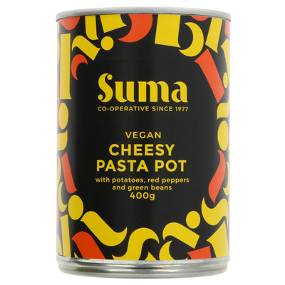Suma's Cheesy Pasta Pot with potato and peppers - Vegan comfort food in a flash!