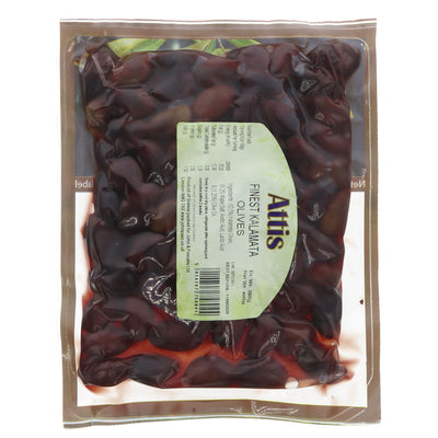 Attis Gourmet Kalamata Olives: Vegan and Delicious! Perfect for Mediterranean dishes or as a snack.
