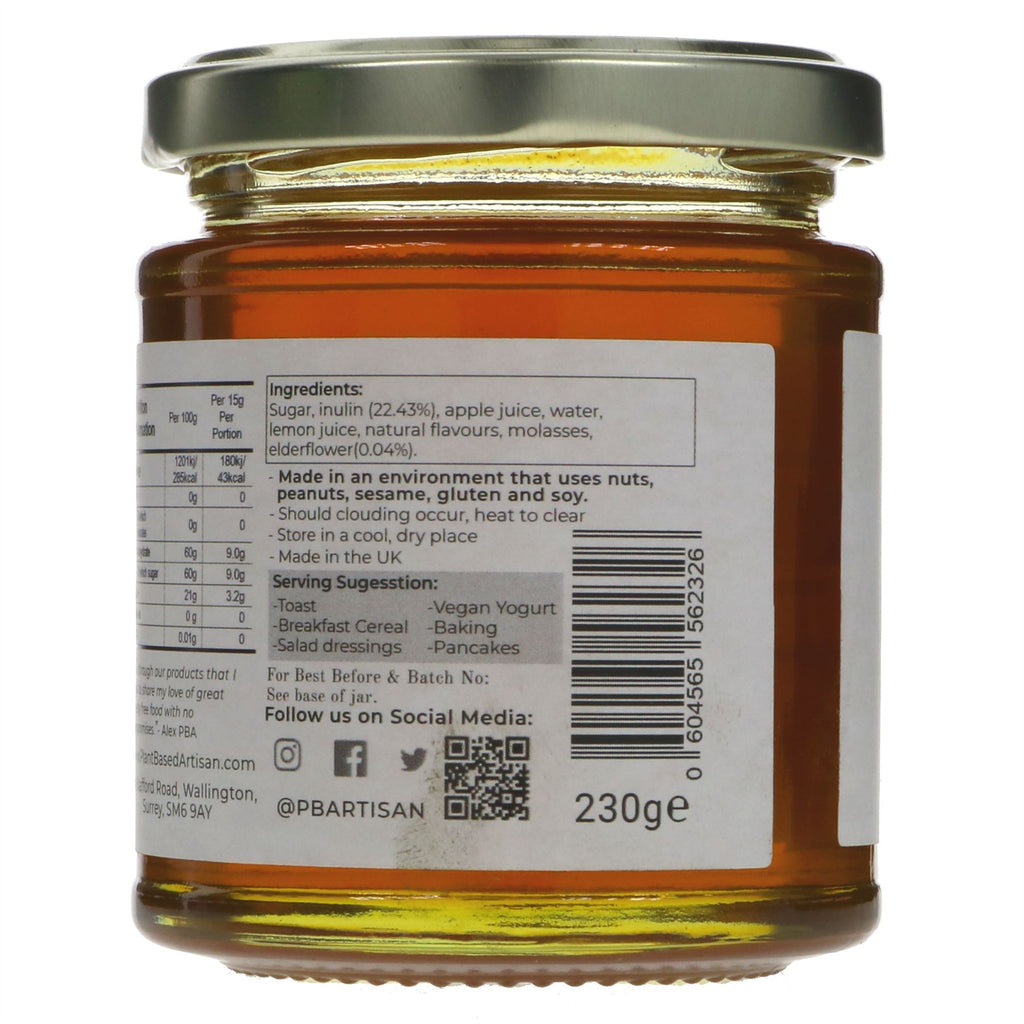 Vegan Elderflower Honea - The perfect honey alternative with prebiotics & no added sugar. Use in tea, toast or drizzle over desserts.