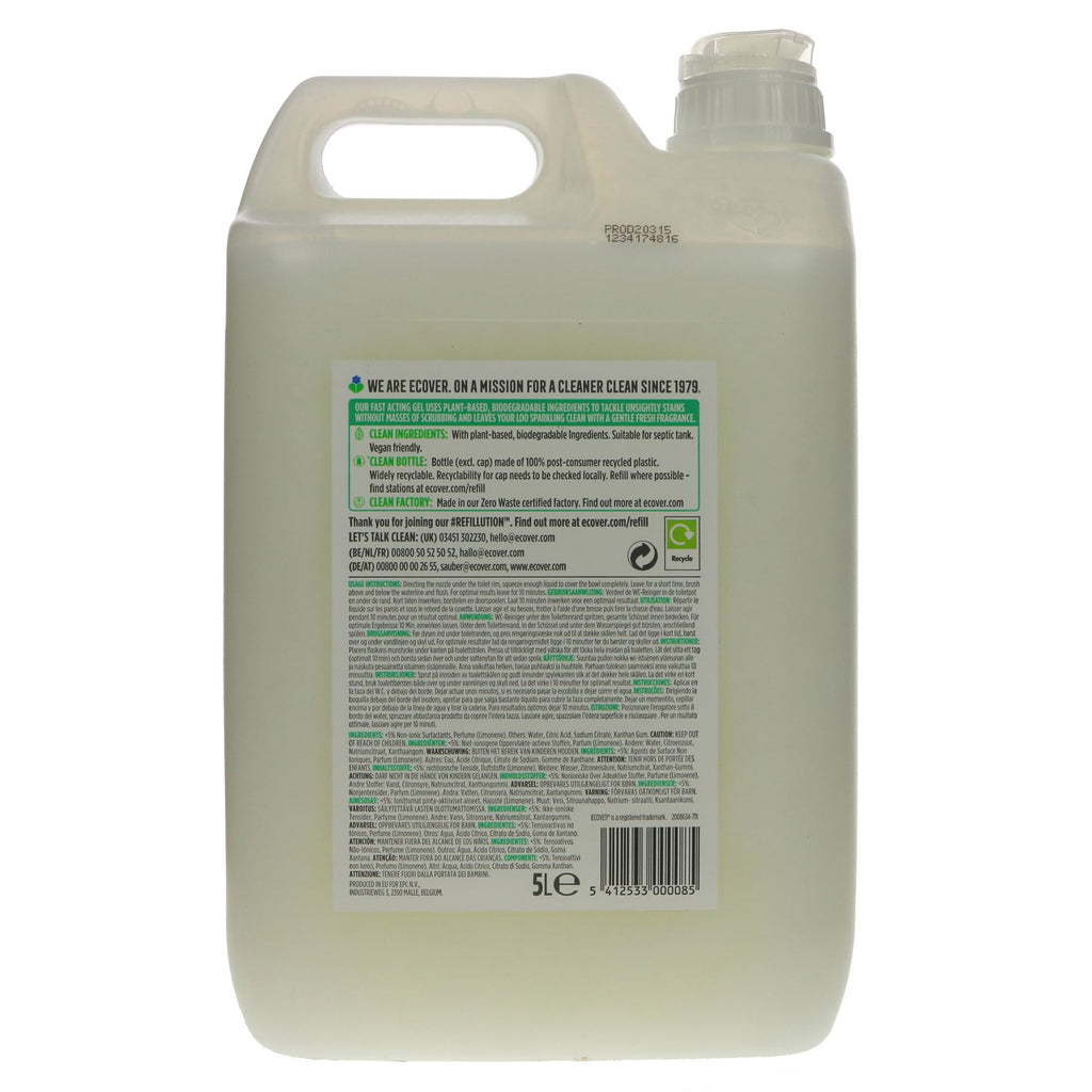 Ecover Toilet Cleaner Pine & Mint - 5L - Plant-powered, vegan-friendly, decalcifies & freshens with natural fragrances.