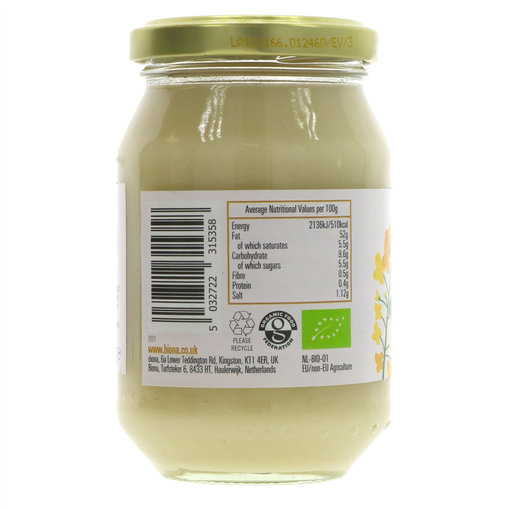 Organic, vegan Biona Mayo - Egg & Soya Free - perfect for sandwiches, salads & dips. Made with agave,