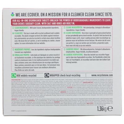 Vegan & eco-friendly Ecover Dishwasher Tablets All In One in Citrus scent. 68 tablets.