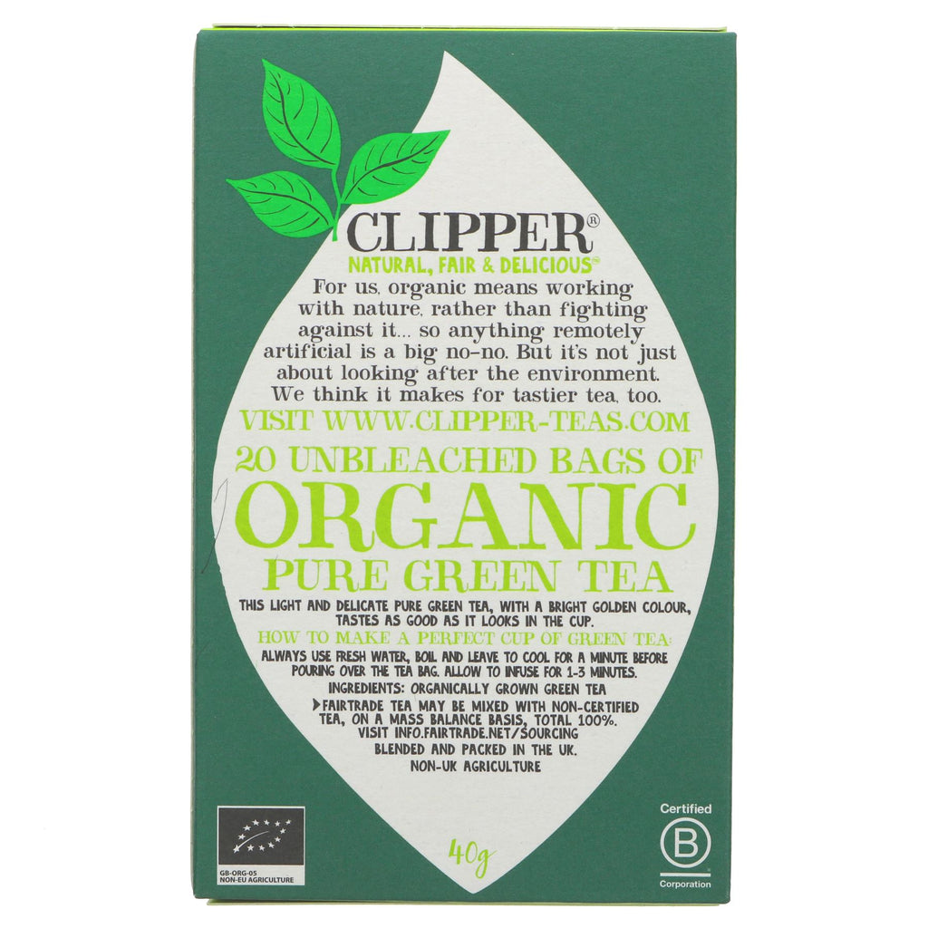 Organic Fairtrade Green Tea - 20 bags - Vegan.