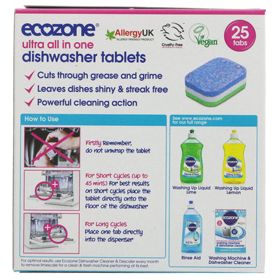 Ecozone All In One Dishwasher Tablets - 25 Pack, Vegan, Soluble Wrapping