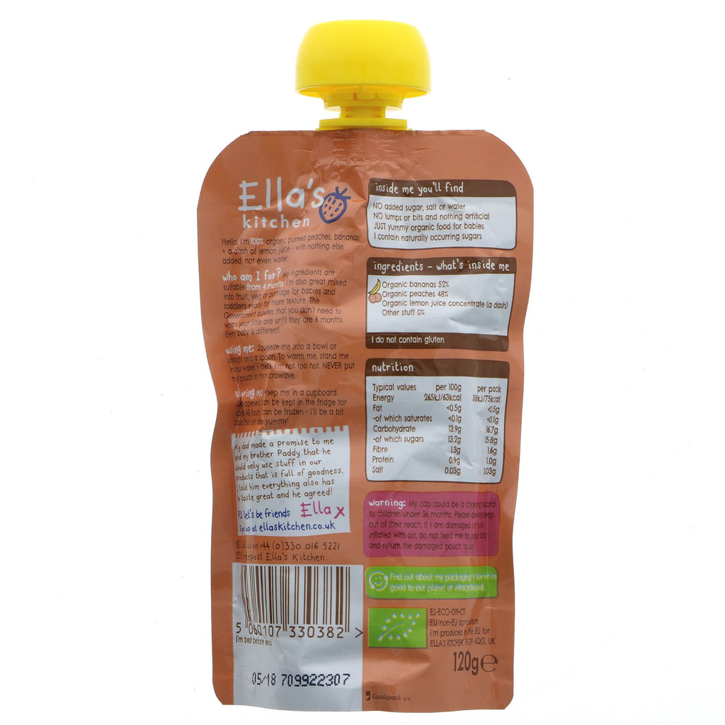 Organic vegan peaches & bananas baby food pouches by Ella's Kitchen. A healthy and convenient way to get your daily dose of fruits and veggies!