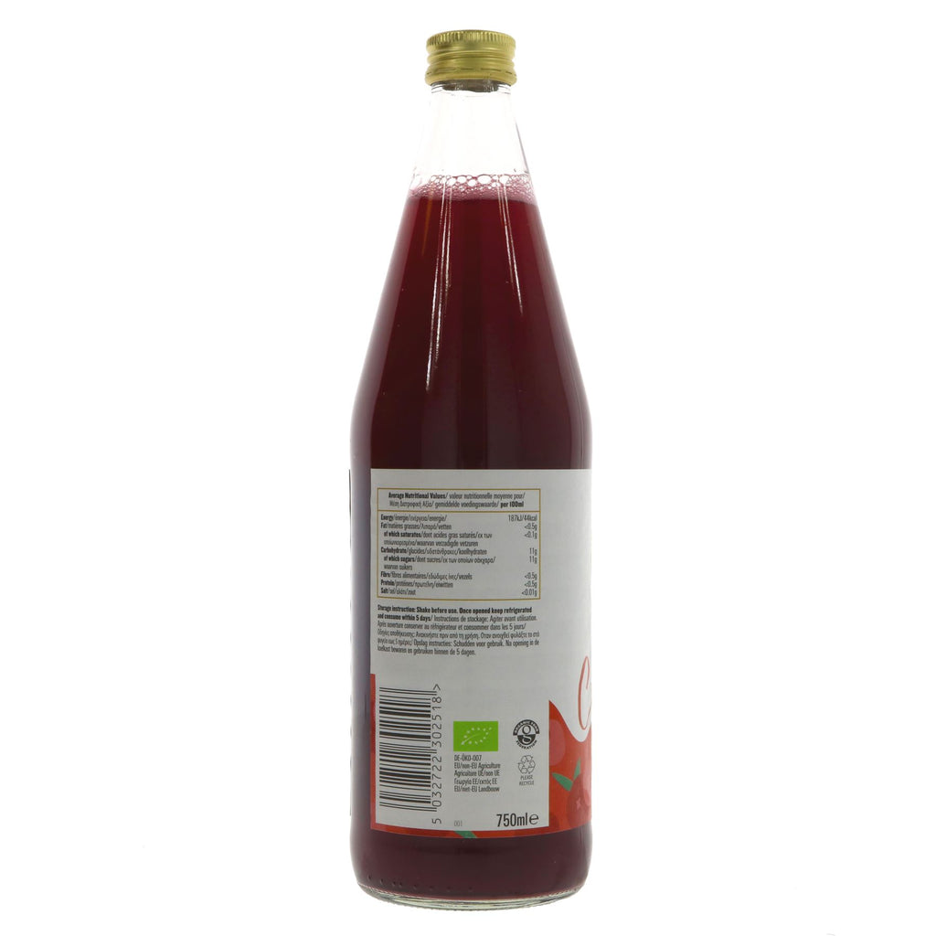 Organic Cranberry Fruit Drink - No added sugar, just pure goodness! Made with freshly harvested cranberries & organic grape juice. Vegan.