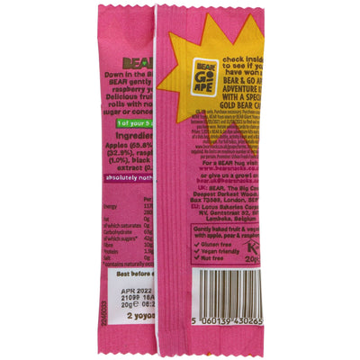 Bear Yoyo Pure Fruit Rolls - Raspberry. Real fruit, gluten-free, vegan, no added sugar. A guilt-free snack perfect for on-the-go.
