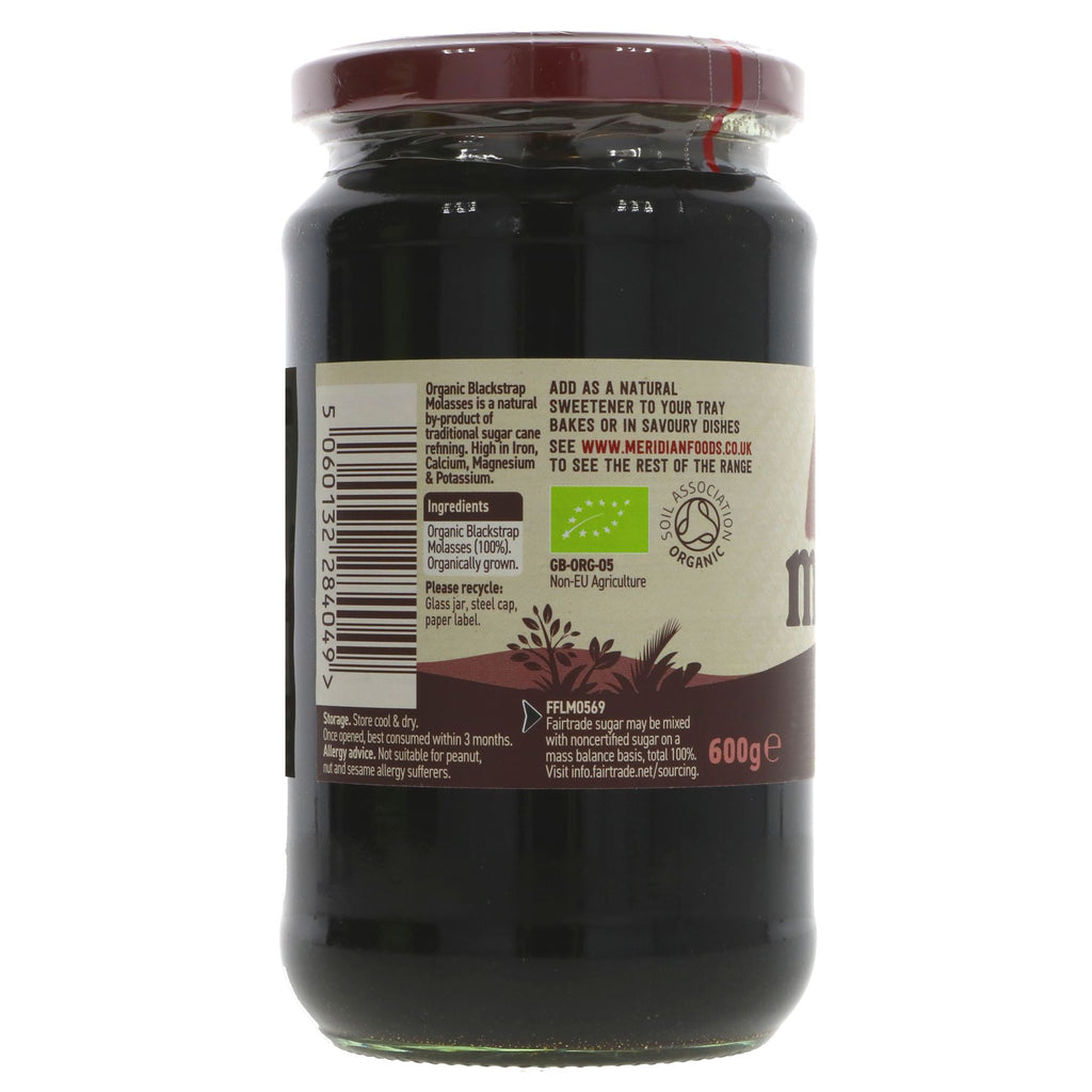 Meridian's Organic Blackstrap Molasses: Rich sweet taste, perfect for baking, marinades, or daily additions to your diet. Fairtrade, vegan-friendly, and organic.