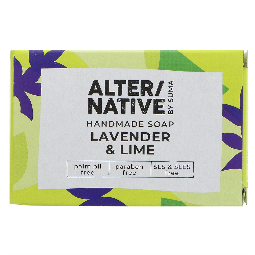 Luxurious and vegan boxed soap with lavender and lime essential oils for a soothing and calming bath.