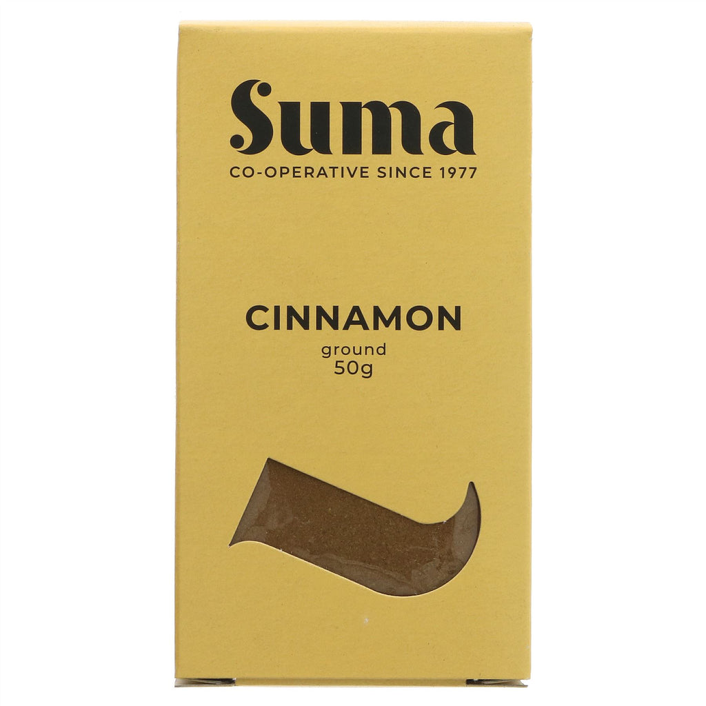 Suma ground cinnamon: sweet & versatile vegan spice for baking, oatmeal & coffee; no VAT; milled spice range; from Superfood Market since 2014.