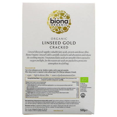Biona Cracked Linseed Gold Organic - Rich in Fiber and Omega 3, Vegan and Organic - 500g