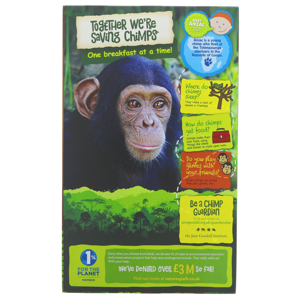 Gluten-free, organic, vegan cereal with no added sugar. Perfect for breakfast or a snack. Indulge guilt-free with Choco Chimps.
