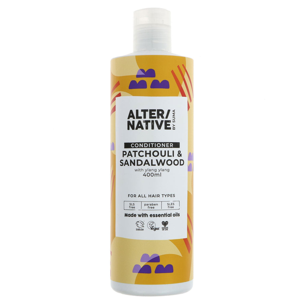 Vegan Patchouli Conditioner for all hair types. Harmonious blend of sandalwood and ylang ylang. ALTER/NATIVE by Suma.