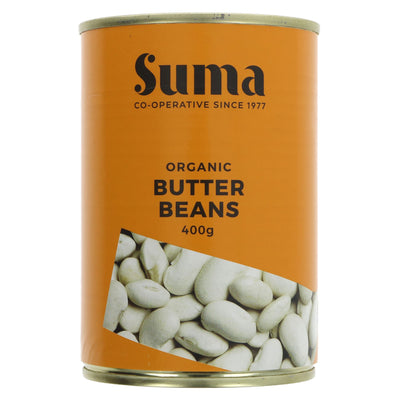 Organic, vegan Suma Butter Beans - plump & creamy. Add comfort to any dish! Ideal for soups, stews, salads & sides. No VAT charged.