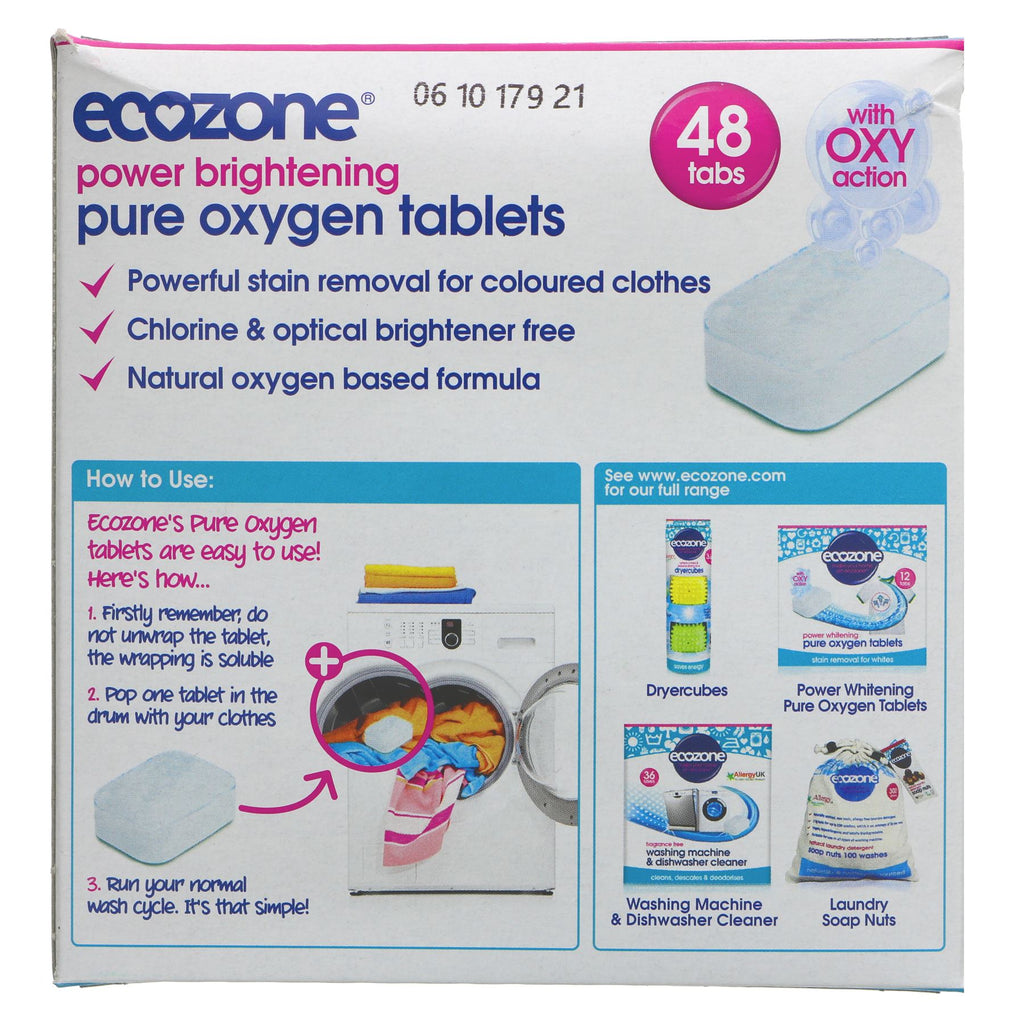 Ecozone Laundry Tablets - Brightening with Pure Oxygen - 48 tablets | Vegan & Stain Remover