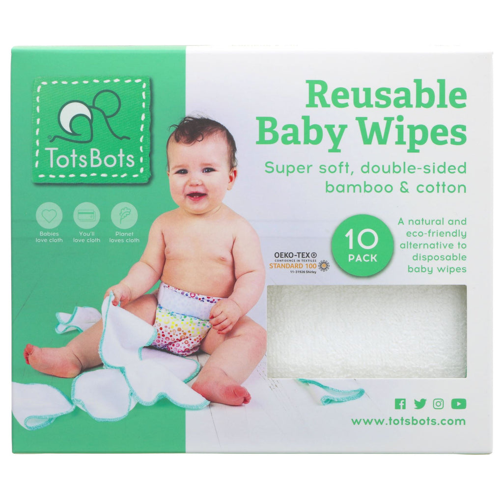 Totsbots | Baby Wipes - Reusable - Bamboo\Cotton, Oeko-Tex Cert. | 10
