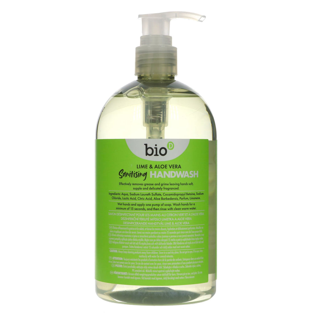 Bio D Anti Bacterial Hand Wash - Lime & Aloe Vera | 500ml | Kills 99.9% bacteria, gentle on skin, vegan |
