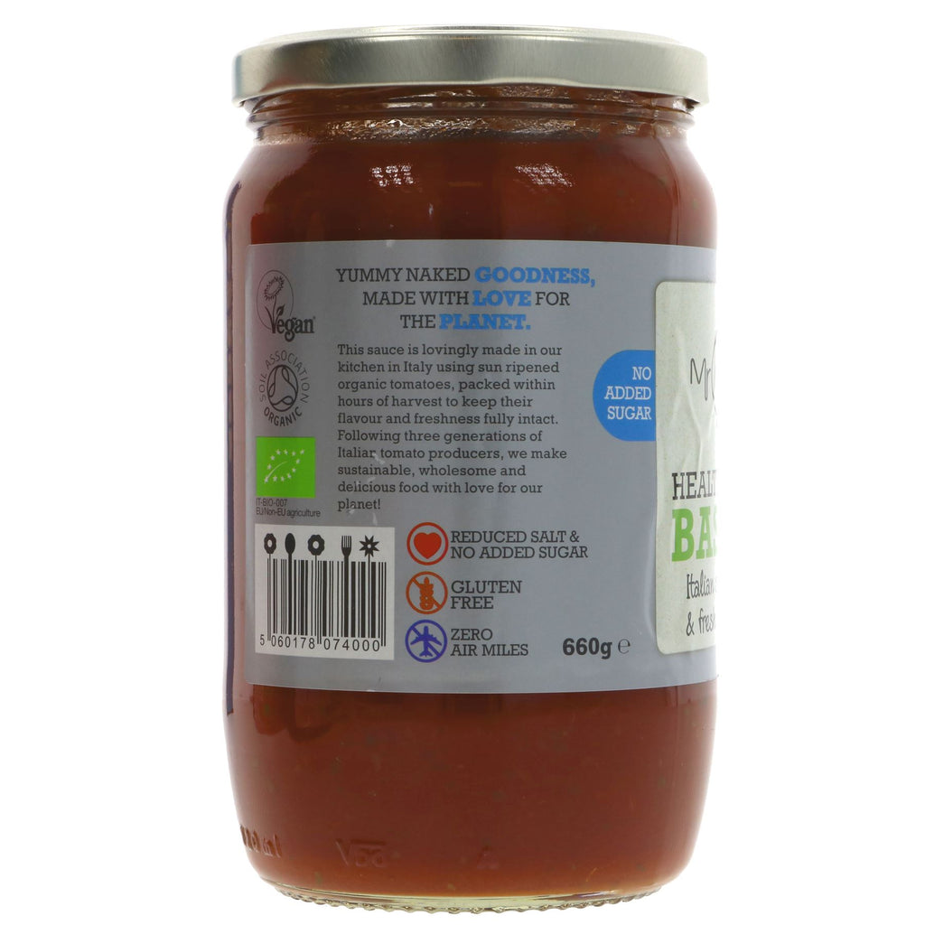 Mr Organic Basilico Pasta Sauce - Rich & Authentic Vegan Sauce with Organic Tomatoes - Great for Pasta & Pizza - Sustainable & Delicious