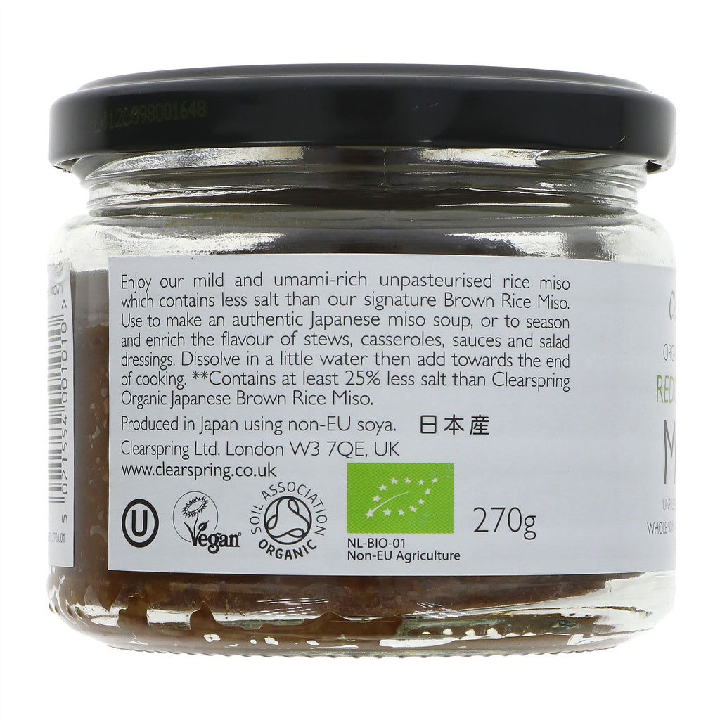 Clearspring Japanese Reduced Salt Miso: Organic, vegan, & authentic taste of Japan. Perfect for soups, marinades & dressings. No VAT charged.