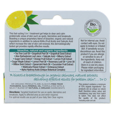 Dr Organic Treatment Gel - Vegan, Rapid Action Formula for Soothed & Hydrated Skin. SKIN CLEAR Range.