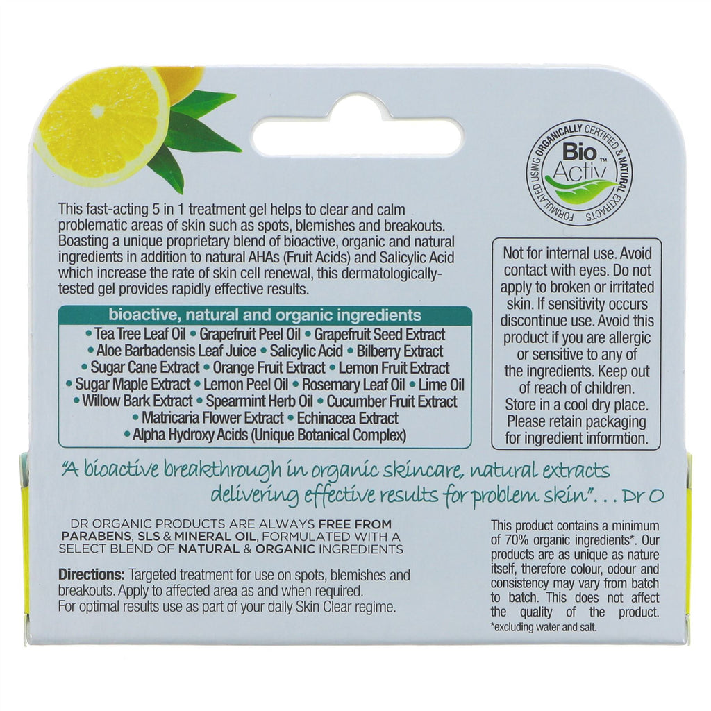 Dr Organic Treatment Gel - Vegan, Rapid Action Formula for Soothed & Hydrated Skin. SKIN CLEAR Range.