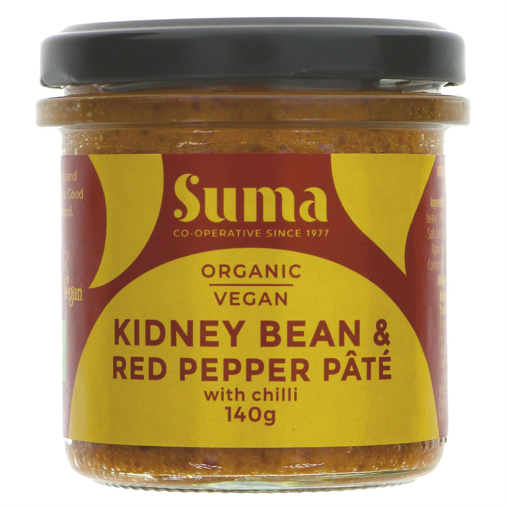 Organic red pepper & kidney bean pate jar - 140g vegan spread perfect for toast, crackers, & dipping. No VAT charged.