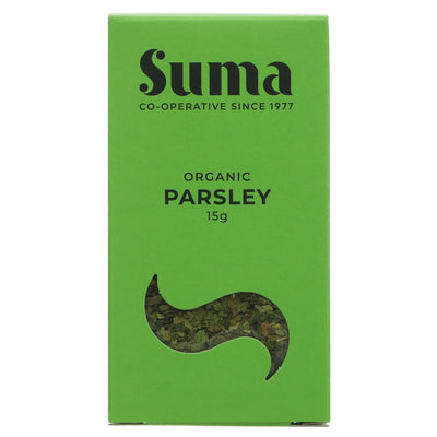 Suma's organic Parsley - add freshness to your dishes. Vegan and sustainably sourced..