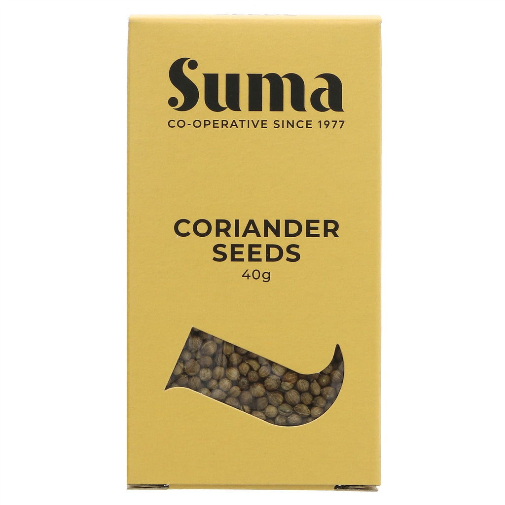 Suma's Coriander Seeds: Vegan spice with warm, citrusy flavor perfect for curries, soups, and stews.