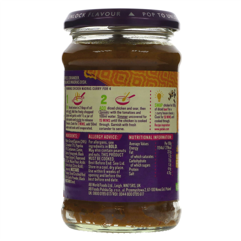 Pataks Madras Curry Paste - Bold South Indian Flavors. Vegan, Gluten-free. Perfect for Curries, Stews & Marinades. No VAT.