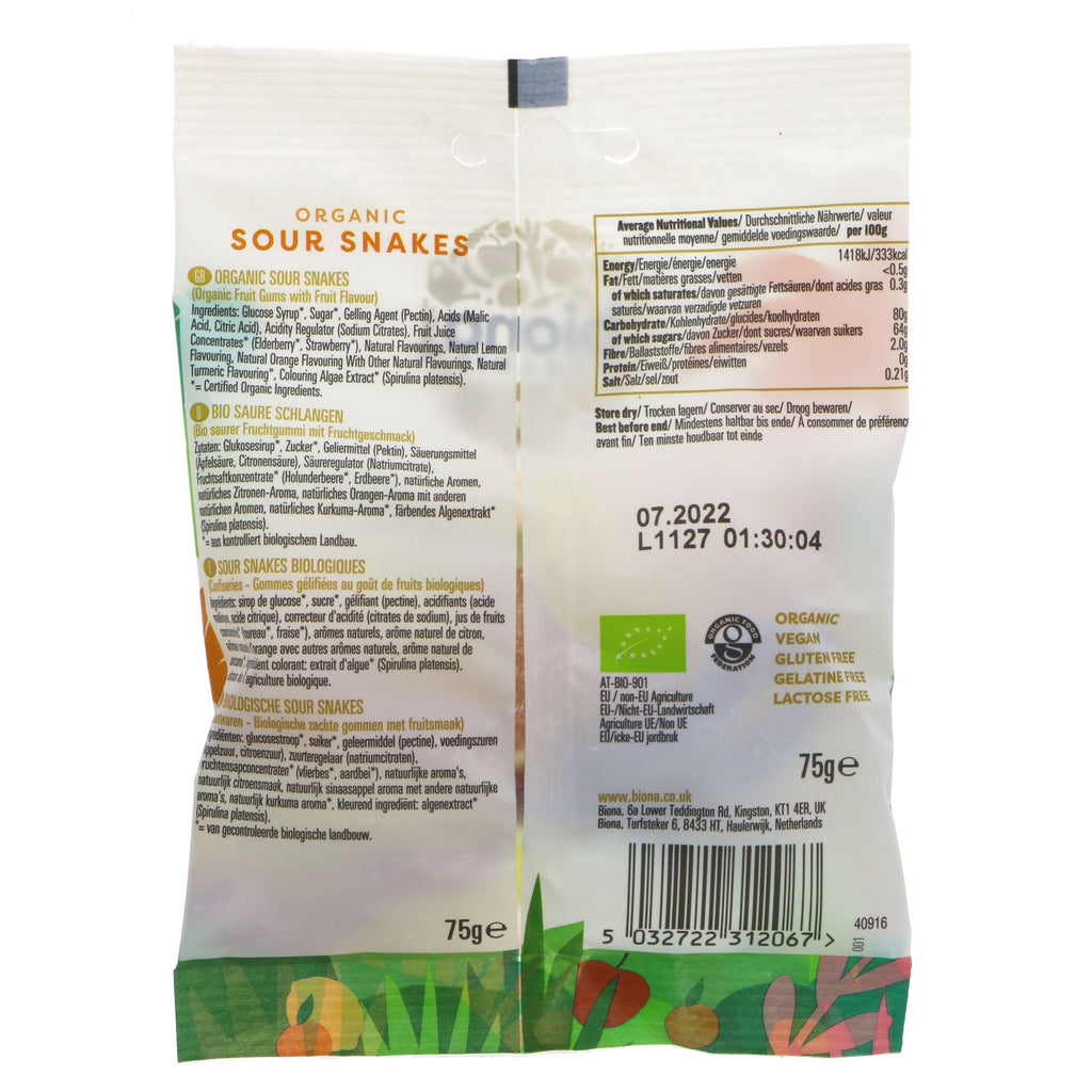Organic sour snakes with no added sugar - Vegan and guilt-free snacking!