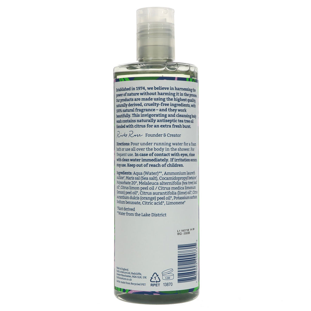 Refreshing, vegan Tea Tree Foam Bath & Shower Gel with natural ingredients and invigorating scent.