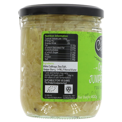 Organic Raw Juniper Berry Sauerkraut - Tangy & Fresh | Vegan - Cultured Food Company | 400g