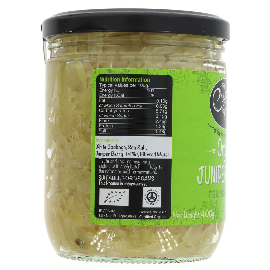 Organic Raw Juniper Berry Sauerkraut - Tangy & Fresh | Vegan - Cultured Food Company | 400g