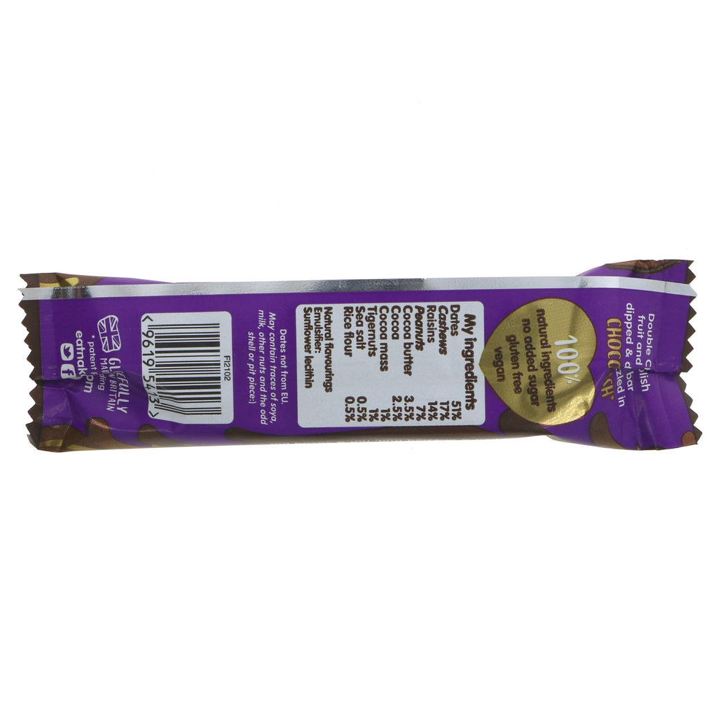 Nakd Double Chocolish Big Bite: A guilt-free, vegan snack made with real fruit, nuts and cocoa, dipped and drizzled in chocolate. Gluten-free and perfect for on-the-go snacking.