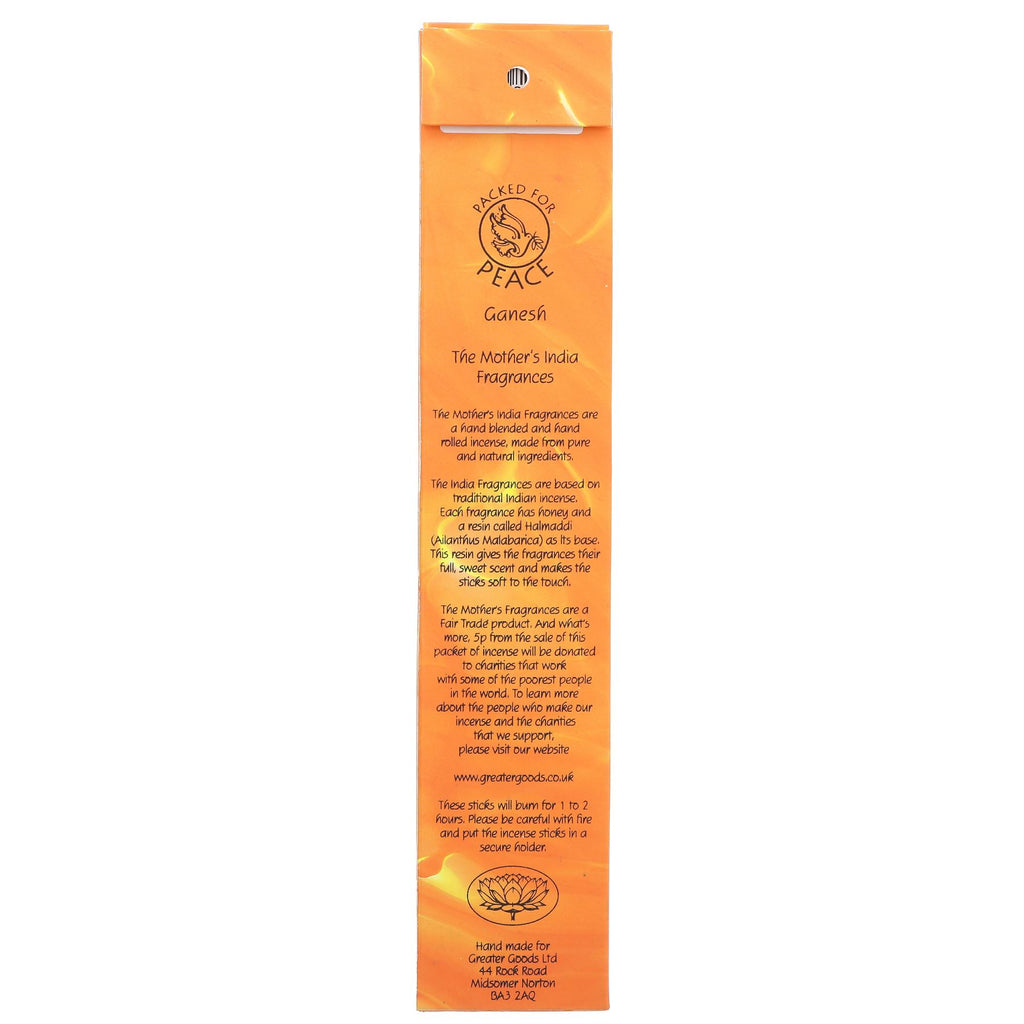 Fairtrade Ganesh incense sticks - create a calming atmosphere in your home. Rich & sumptuous scent with Fairtrade ingredients.