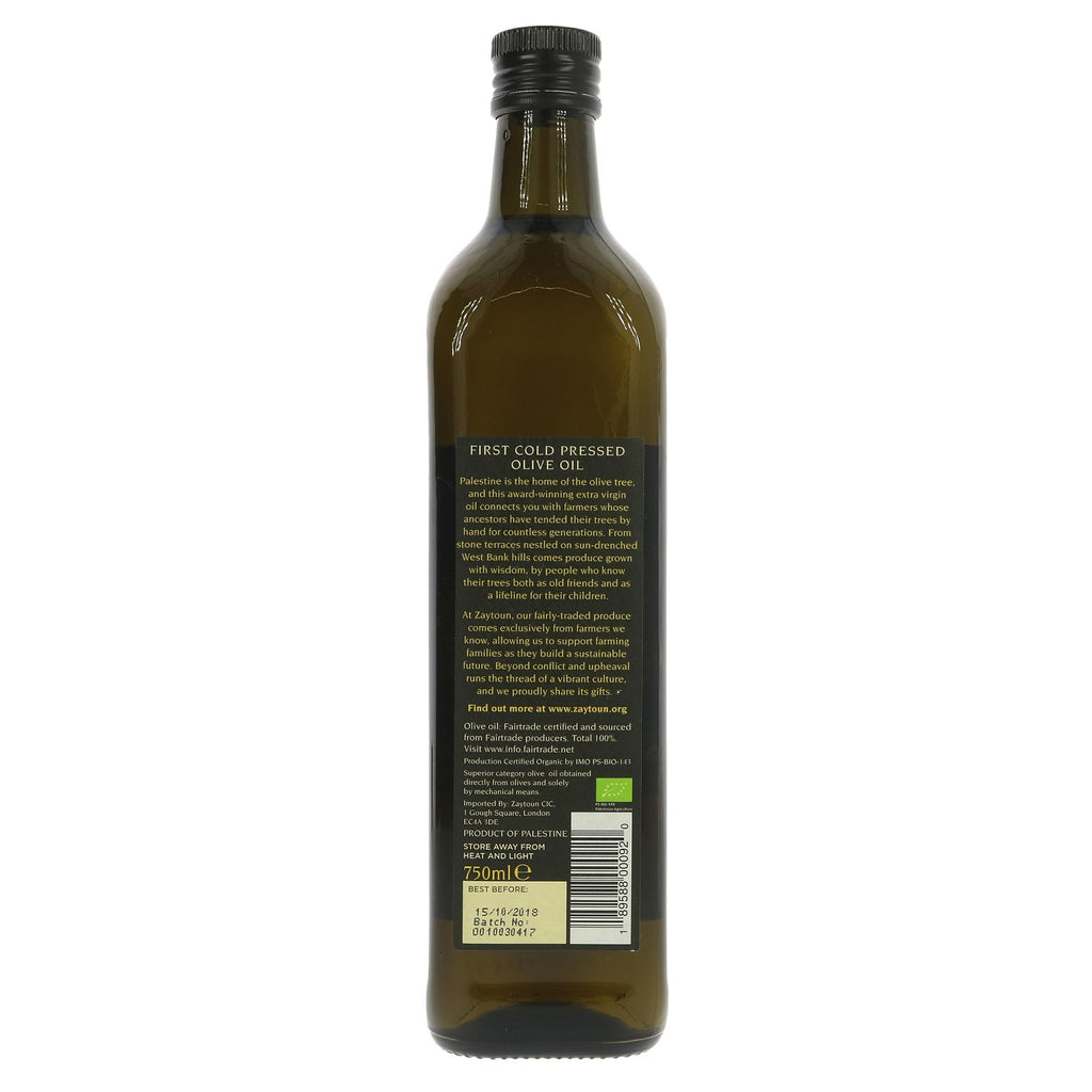 Zaytoun Olive Oil - 750 ML | Organic Fairtrade | Vegan - Made with love by marginalized farmers in Palestine. Extra virgin, first cold pressed & guilt-free.