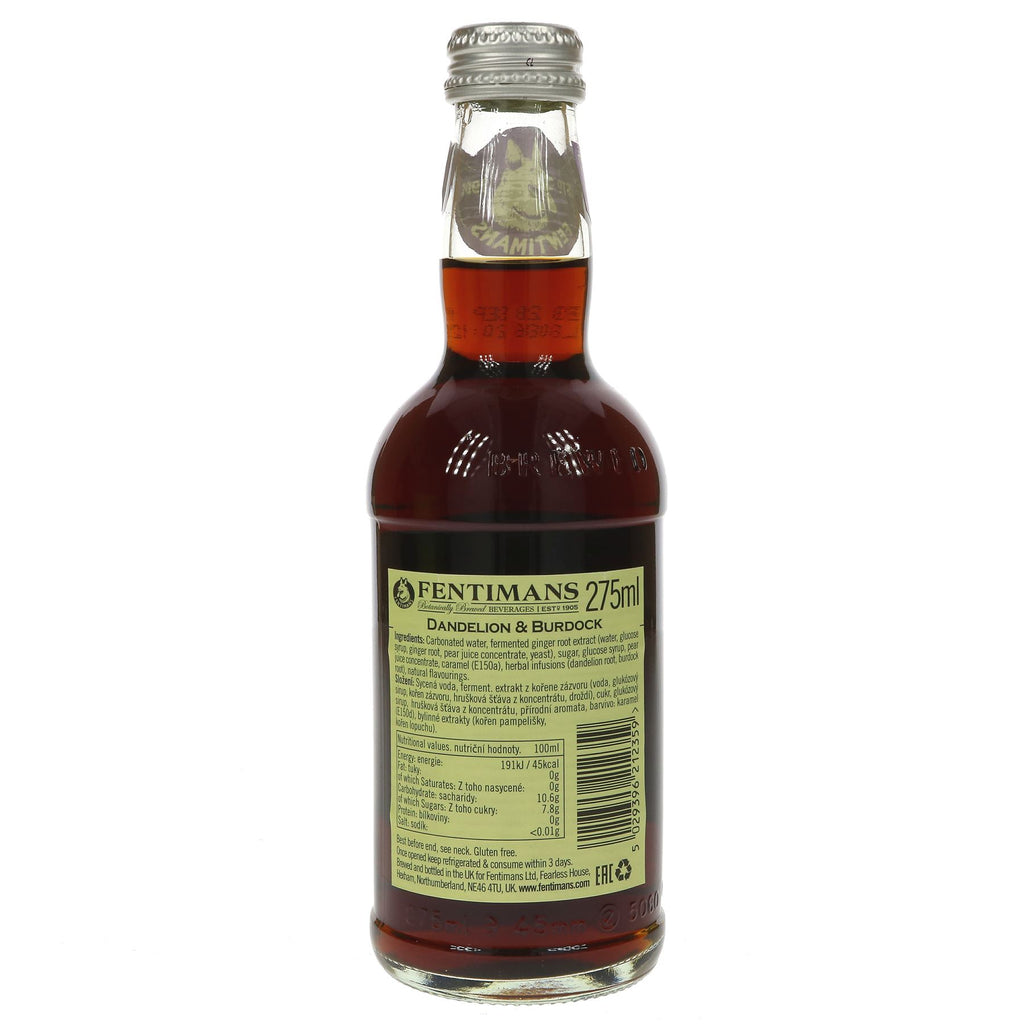 Gluten-free, vegan Fentimans' Dandelion & Burdock - enjoy its distinctive palate on its own or with your favorite meal.