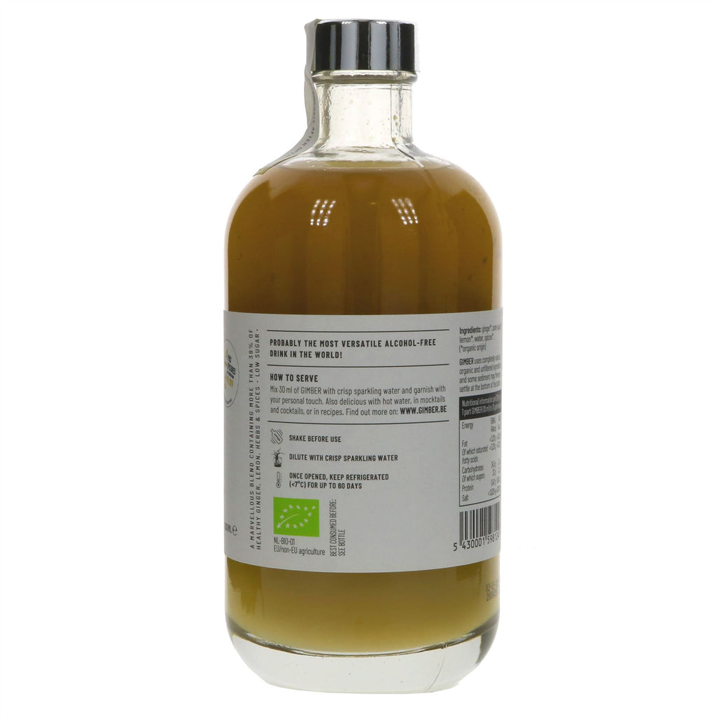 Organic Peruvian Ginger Concentrate by Gimber: Vegan, No Added Sugar, use as a drink mixer or in cooking. 500ml.