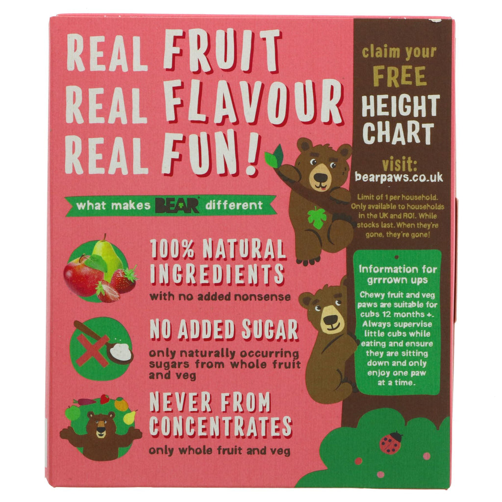 Gluten-free & vegan Bear Paws, made from pure fruit. Strawberry & Apple flavor. Sold in 5 x 20g packs. Perfect for snacking & recipes.