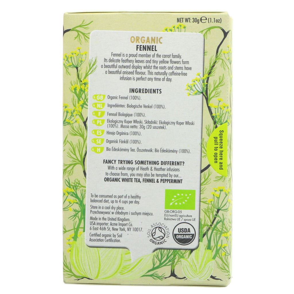 Organic Fennel Tea in 20 String, Tag & Envelope Bags - Vegan-Friendly & Soothing. Buy Now at Superfood Market!